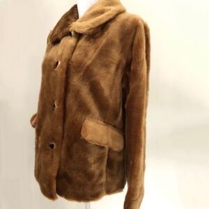 Kate Spade Caramel Brown (Gingerbread) Faux Fur Warm Coat Silky Pink Lining NWT
